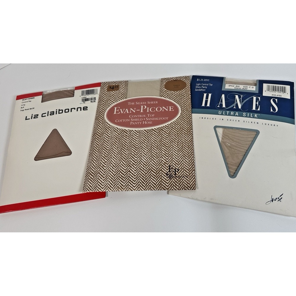 Vintage Lot of (3) Pair PANTYHOSE -Hanes C-D, Liz Claiborne & Evan-Picone Long